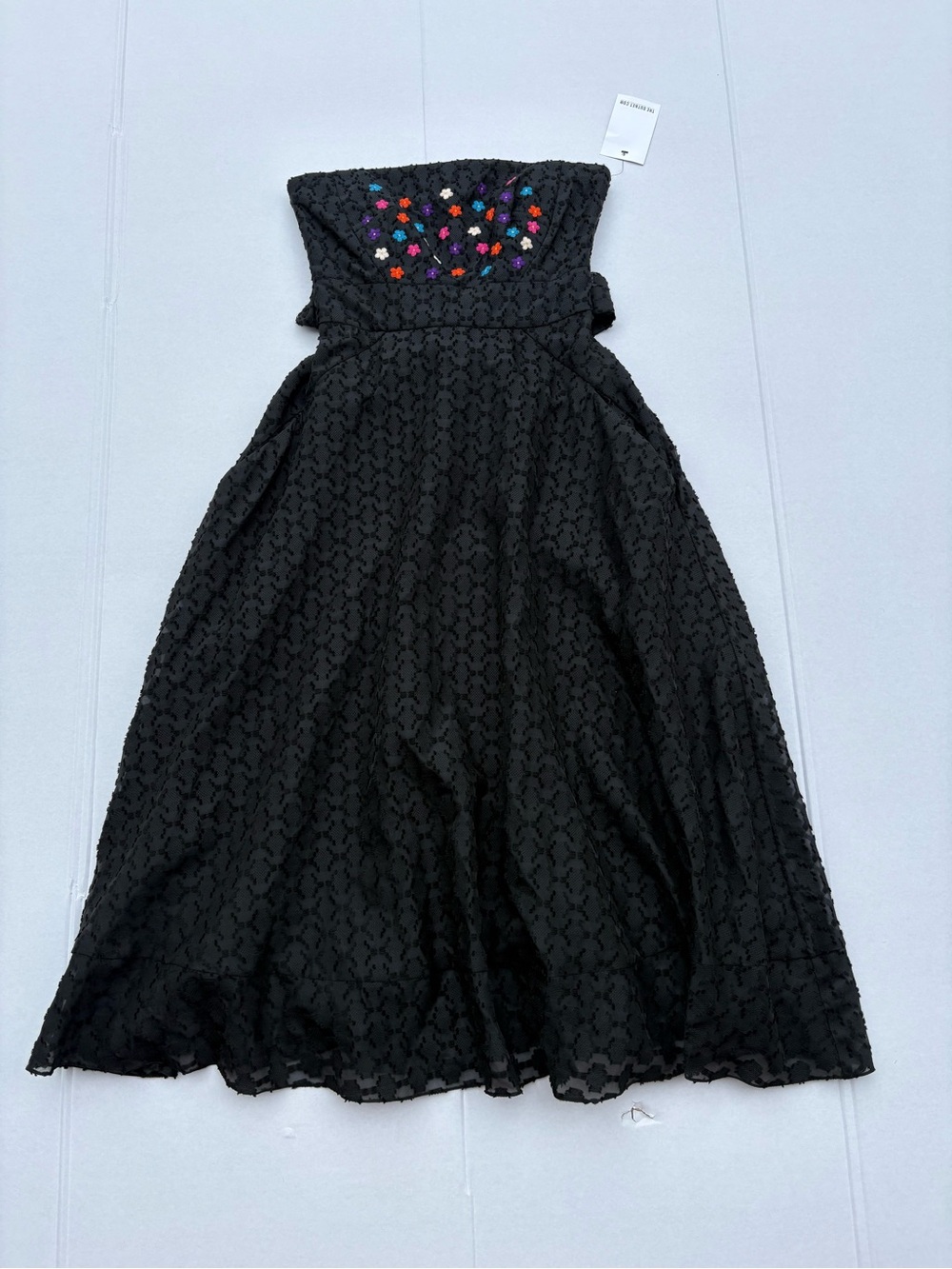 SALONI Strapless Embroidered Midi Dress